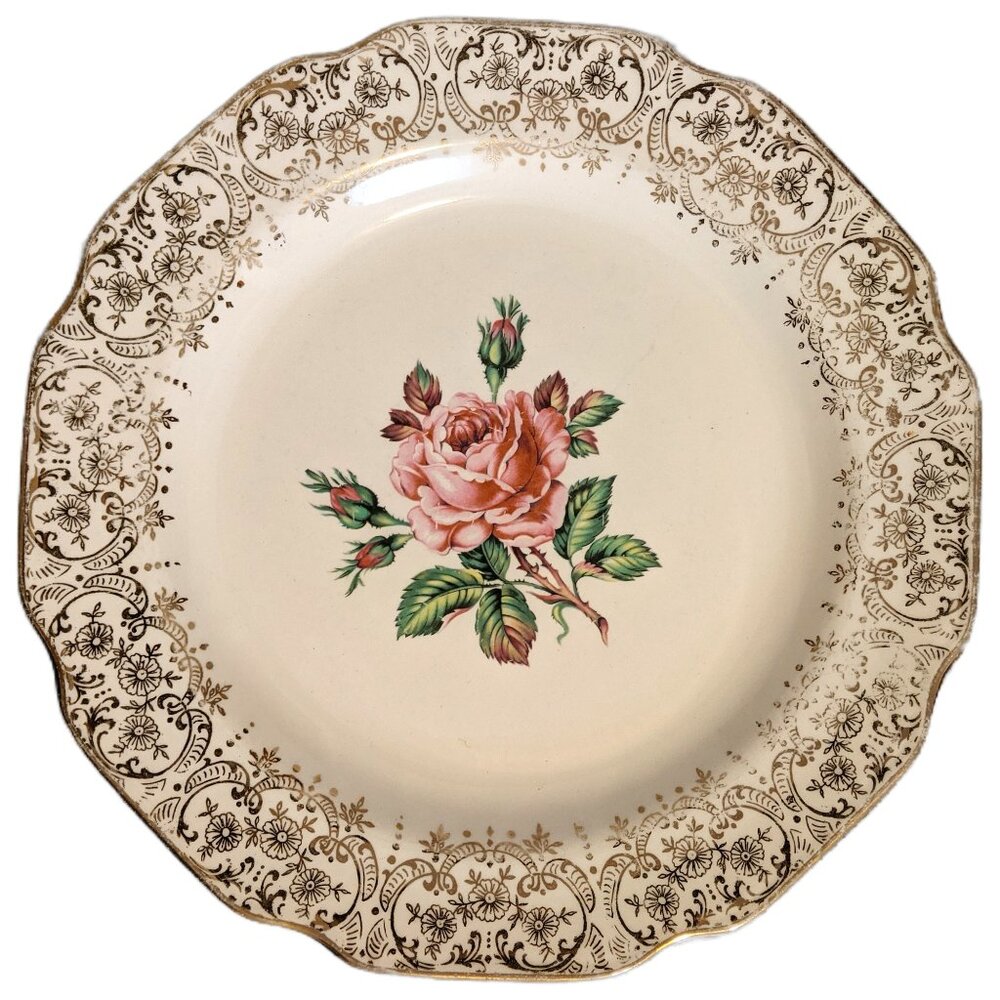 Vintage Dominion Briar Rose Dinner Plate Gold Filigree Elegant Fine China 10.5"